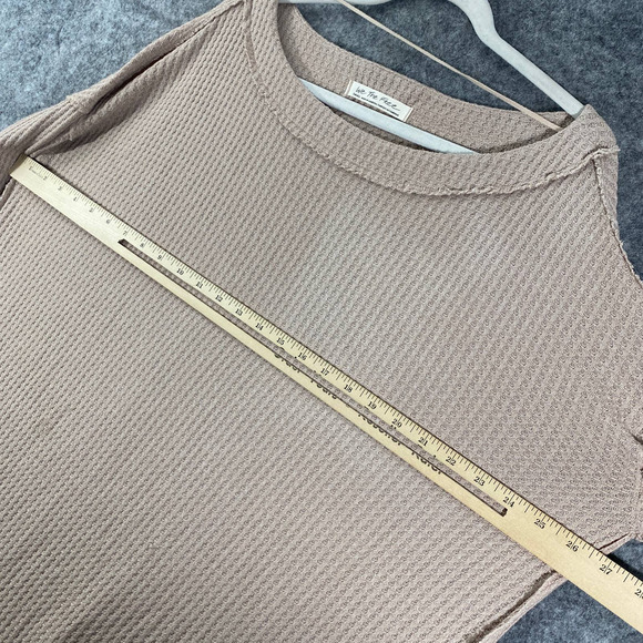 Free People Thermal Top Small Sand Beige Waffle Knit Long Sleeve Oversized - Picture 8 of 14